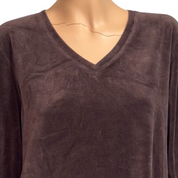 Chocolate Brown Velour Pullover Top XL V Neck Relaxed Fit - Picture 10 of 12